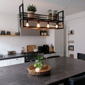 QAZQA cage rack - Moderne Grote hanglamp voor boven de eettafel | in eetkamer - 4 lichts - L 1015 mm - Zwart - Woonkamer