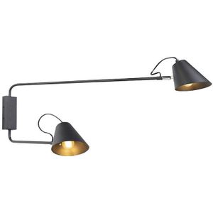 QAZQA Lune Wl - Retro Wandlamp Voor Binnen - 2 Lichts - L 900 Mm - Zwart - Woonkamer - Slaapkamer