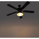 Qazqa Deckenventilator Magna licht88, E27, Schwarz, Industrie, Stahl, 1-flammig