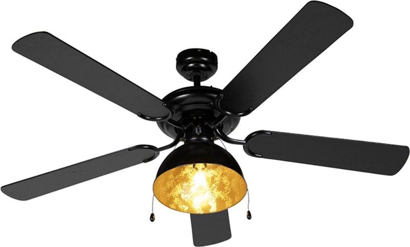Qazqa Deckenventilator Magna licht88, E27, Schwarz, Industrie, Stahl, 1-flammig