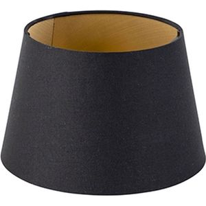 QAZQA rond schuin katoen - Moderne Lampenkap - Ø 200 mm - Zwart Goud -