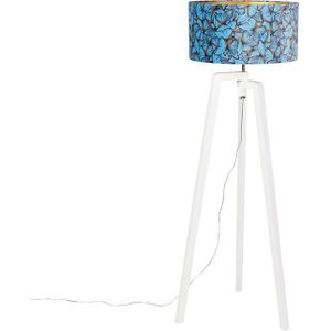 Vloerlamp tripod hout met vlinders velours kap 50 cm - Puros