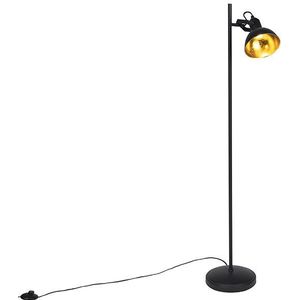 QAZQA tommy fl - Industriele Vloerlamp | Staande Lamp - 1 lichts - H 1200 mm - Zwart Goud - Industrieel - Woonkamer | Slaapkamer