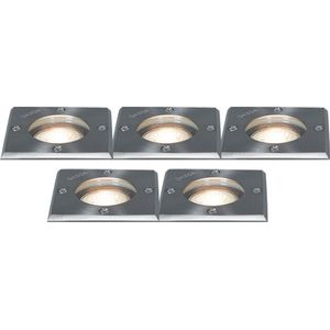 QAZQA Basic Square - Moderne Grondspot - 5 Stuks - L 10.5 cm - Staal - Buitenverlichting
