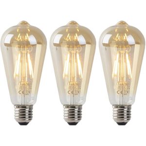 Set van 3 E27 LED lampen ST64 goud met schemersensor 4W 400 lm 2200K