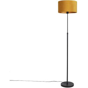 Vloerlamp zwart met velours kap okergele met goud 35 cm - Parte