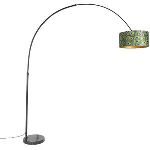 Botanisch - Booglamp - Zwart - Velours Kap - Pauw Dessin - 50 cm