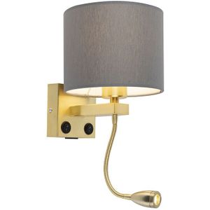 Qazqa - Art Deco Wandlampe Gold mit usb und grauem Schirm - Brescia