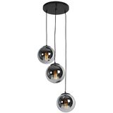 Qazqa - Art-Deco-Pendelleuchte schwarz mit Rauchglas 3-flammig - Pallon