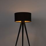 QAZQA ilse - Moderne Vloerlamp | Staande Lamp met kap - 1 lichts - H 136 cm - Zwart Goud - Woonkamer | Slaapkamer