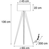 QAZQA ilse - Moderne Vloerlamp | Staande Lamp met kap - 1 lichts - H 136 cm - Zwart Goud - Woonkamer | Slaapkamer