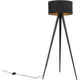 QAZQA ilse - Moderne Vloerlamp | Staande Lamp met kap - 1 lichts - H 136 cm - Zwart Goud - Woonkamer | Slaapkamer