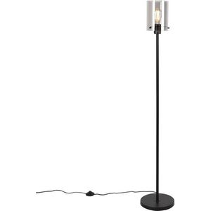 Design vloerlamp zwart met smoke glas - Dome