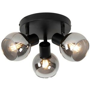 QAZQA - Vidro - Plafondspot - Zwart - Staal en Glas - 3 Lichts - Ø 35 cm