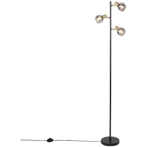 QAZQA vidro - Art Deco Vloerlamp | Staande Lamp - 3 lichts - H 150 cm - Zwart Goud - Woonkamer | Slaapkamer | Keuken
