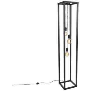 QAZQA big_cage - Design Vloerlamp | Staande Lamp - 3 lichts - H 175 cm - Zwart - Industrieel - Woonkamer | Slaapkamer
