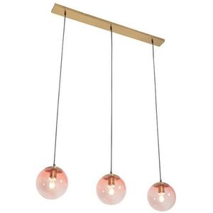 Art Deco hanglamp messing met roze glas 3-lichts - Pallon Mezzi