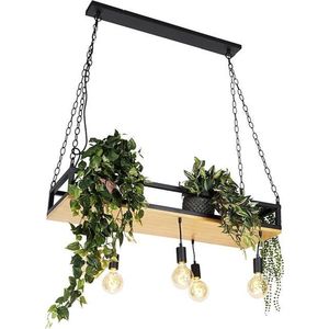 QAZQA Shelf Hanglamp - Industrieel - 5 lichts - L 100 cm - Zwart - Eettafel