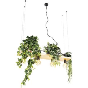 QAZQA - Industriele Hanglamp - Zwart - 4 Lichten - E27