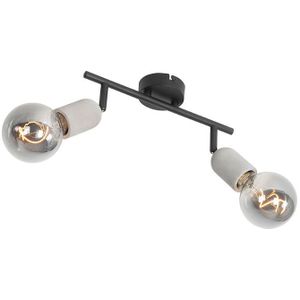 QAZQA - Pedra - Plafondspot - Zwart - Beton - 2 Lichts - 30 cm