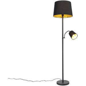 QAZQA retro - Klassieke Vloerlamp | Staande Lamp met leeslamp - 1 lichts - H 1597 mm - Zwart Goud - Woonkamer | Slaapkamer
