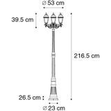 QAZQA new haven - Klassieke Lantaarn - 3 lichts - H 2165 mm - Goud/messing - Buitenverlichting