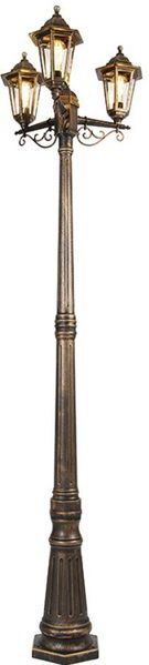 QAZQA new haven - Klassieke Lantaarn - 3 lichts - H 2165 mm - Goud/messing - Buitenverlichting