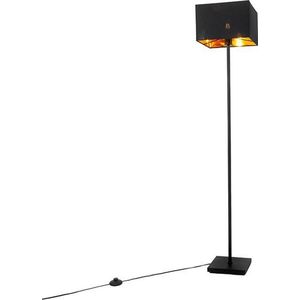 QAZQA vt - Moderne Vloerlamp | Staande Lamp met kap - 1 lichts - H 150 cm - Zwart Goud - Woonkamer | Slaapkamer | Keuken