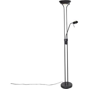 QAZQA Moderne vloerlamp zwart met leeslamp incl. LED dim to warm -