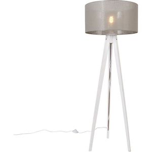 Modernes Stehlampenstativ weiß mit Schirm taupe 50 cm - Tripod Classic