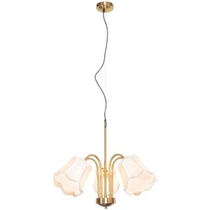 Klassieke hanglamp messing met witte lampenkap 5-lichts - Nona