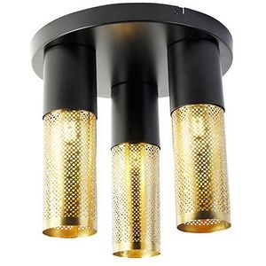 QAZQA raspi - Industriele Plafondlamp - 3 lichts - Ø 30 cm - Zwart Goud - Industrieel - Woonkamer | Slaapkamer | Keuken