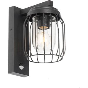 QAZQA luc - Moderne Wandlamp met Bewegingsmelder | Bewegingssensor | sensor voor buiten - 1 lichts - D 23.5 cm - Zwart - Buitenverlichting