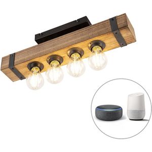 QAZQA reena - Industriele LED Smart Plafondlamp incl. wifi - 4 lichts - L 46.5 cm - Bruin - Industrieel - Woonkamer | Slaapkamer | Keuken