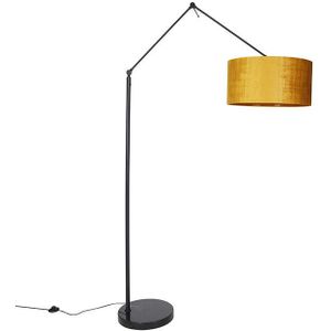 Moderne vloerlamp zwart linnen kap geel 50 cm - Editor