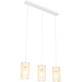 Retro hanglamp wit met rotan 3-lichts langwerpig - Akira