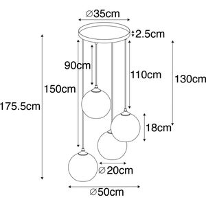 QAZQA wallace - Art Deco Hanglamp - 4 lichts - Ø 50 cm - Grijs - Woonkamers-sSlaapkamers-sKeuken