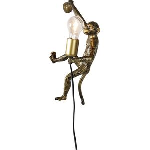 QAZQA Animal Monkey - Klassieke Wandlamp Binnen - 1 Licht - Zwart Goud