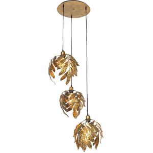 Vintage hanglamp antiek goud rond 3-lichts - Linden