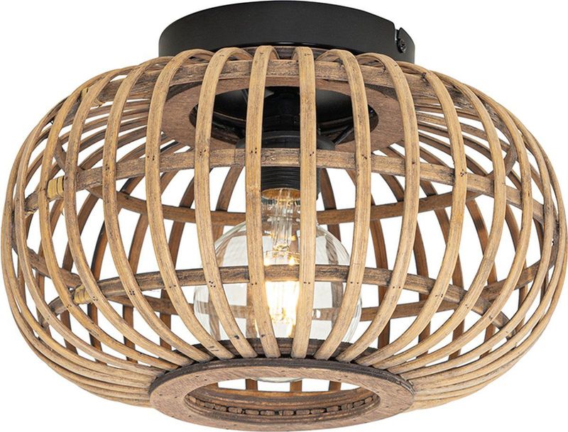 QAZQA Amira - Oosterse Plafondlamp - Naturel - Bamboe en Staal - Ø 32 cm