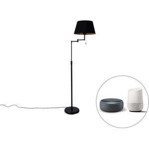 QAZQA Smart vloerlamp zwart met zwarte kap en verstelbare arm incl.