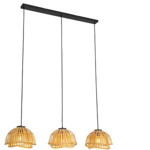 Oosterse hanglamp zwart met naturel bamboe 3-lichts - Pua