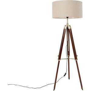 QAZQA cortin stof - Industriele Tripod | driepoot vloerlamp | Staande Lamp - 1 lichts - H 166 cm - Bruin - Industrieel - Woonkamer | Slaapkamer | Keuken