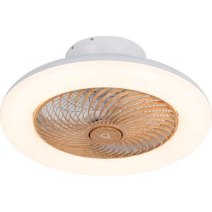Plafondventilator wit met hout print 55cm incl. LED dimbaar met afstandsbediening - Clima