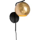 QAZQA bert Design Wandlamp voor binnen 1 lichts L 20 Zwart Goud Woonkamer | Slaapkamer | Keuken