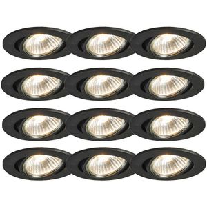 QAZQA cisco - Moderne Inbouwspot - 12 stuks - Ø 8.9 cm - Zwart - Woonkamer | Slaapkamer | Keuken