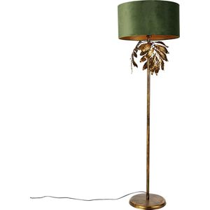 Vintage vloerlamp antiek goud met kap groen - Linden