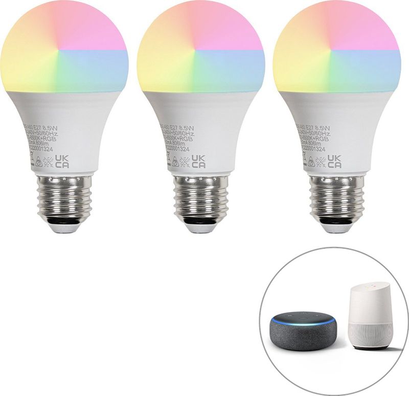 Smart LED A60 Lampen - RGB - E27 Fitting - Set van 3