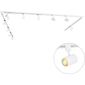 QAZQA jeana - Moderne Dimbare LED Smart Spot railsysteem verlichting, railverlichting incl. wifi met Dimmer - 10 lichts - L 476 cm - Wit - Woonkamer