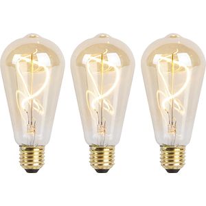 LUEDD Set van 3 E27 dimbare LED spiraal lampen ST64 goud 4W 270 lm